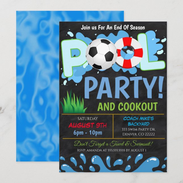 Invitación a la fiesta de fútbol en la piscina de  (Anverso / Reverso)