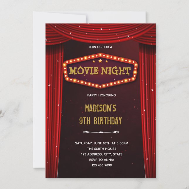 invitación a la fiesta de gala de la noche de cine (Anverso)