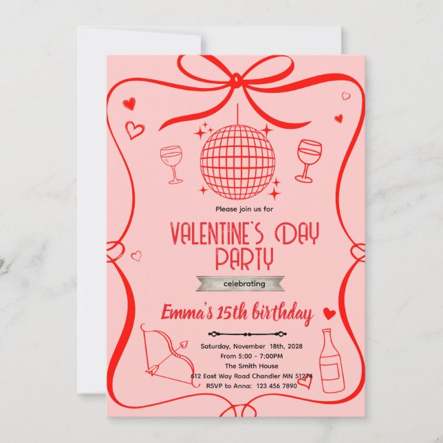 invitación a la fiesta de Galentine (Anverso)