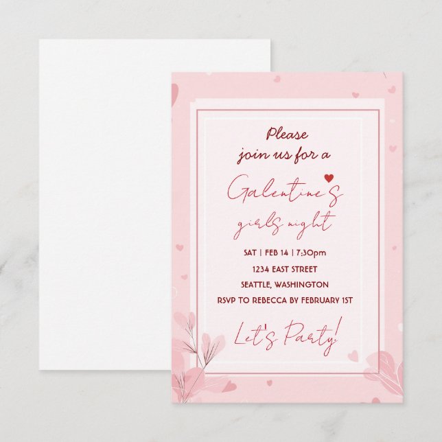 Invitación a la fiesta de Galentine rosa noche de  (Anverso / Reverso)