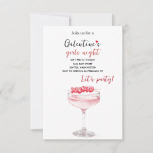 Invitación a la Fiesta de Galentines Cóctel Rosa