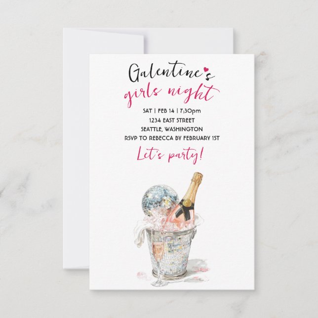 Invitación a la Fiesta de Galentines con Champán y (Anverso)