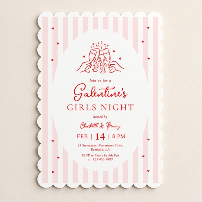 Invitación a la fiesta de Galentine's rosa roja (Subido por el creador)
