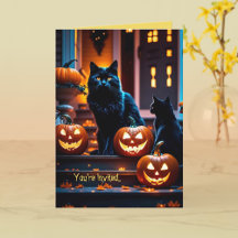 Invitación a la fiesta de gatos y calabazas de Hal