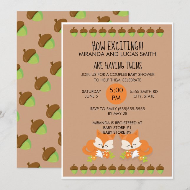 Invitación a la fiesta de gemelos de animales del  (Anverso / Reverso)