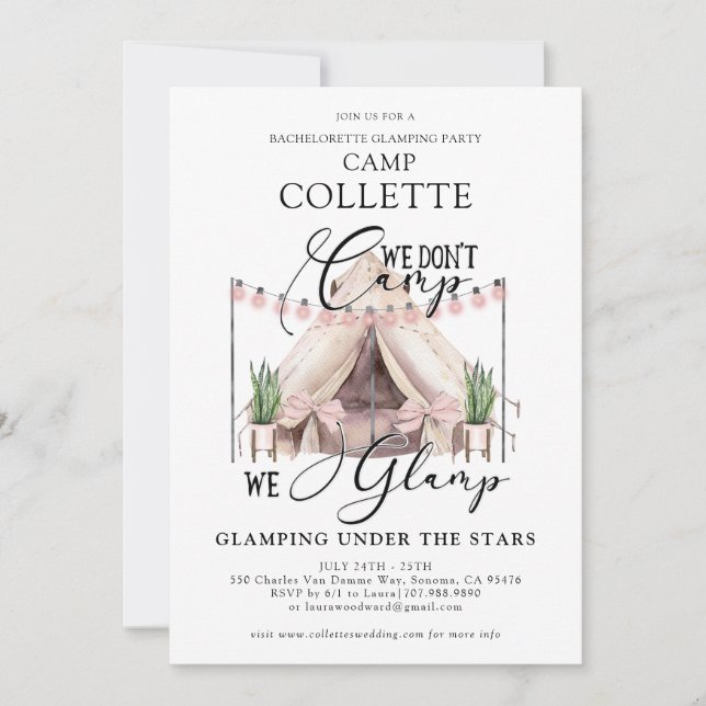 Invitación a la fiesta de glamping de soltera (Anverso)