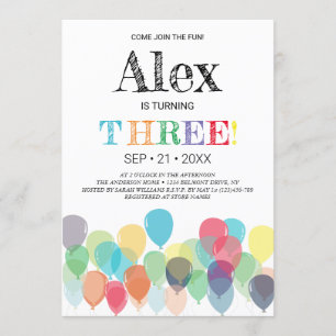Invitación a la Fiesta de Globos de Tercer Cumplea