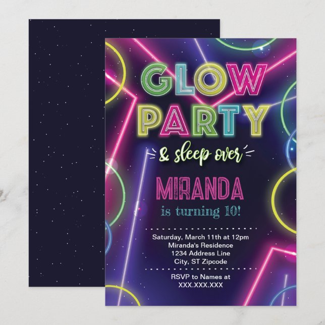 Invitación a la fiesta de Glow, fiesta de Glow en  (Anverso / Reverso)