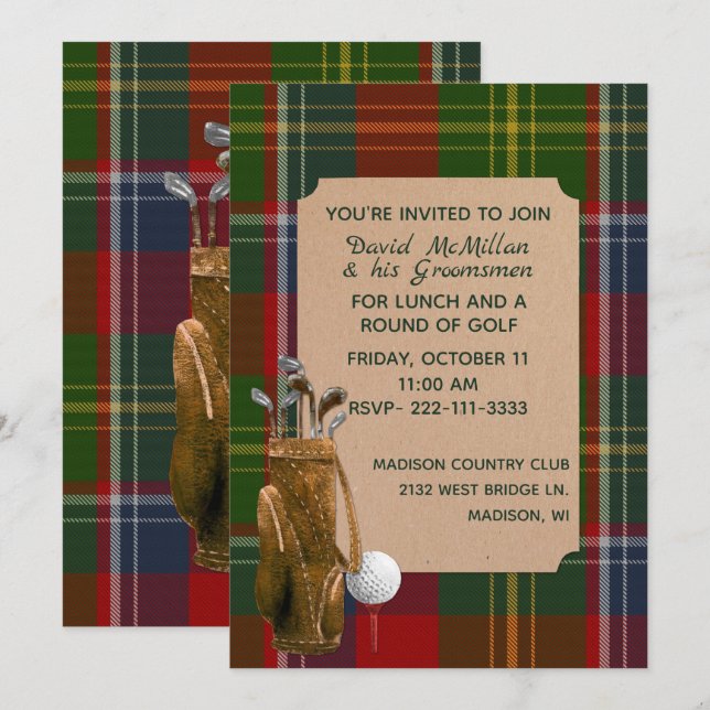 Invitación a la fiesta de golf de Forrester Plaid  (Anverso / Reverso)