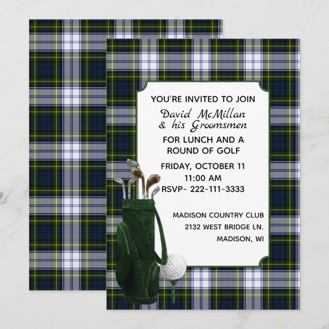 Invitación a la fiesta de golf de Gordon Dress Pla (Anverso / Reverso)