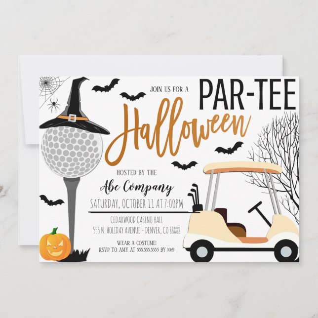 Invitación a la fiesta de golf de Halloween (Anverso)