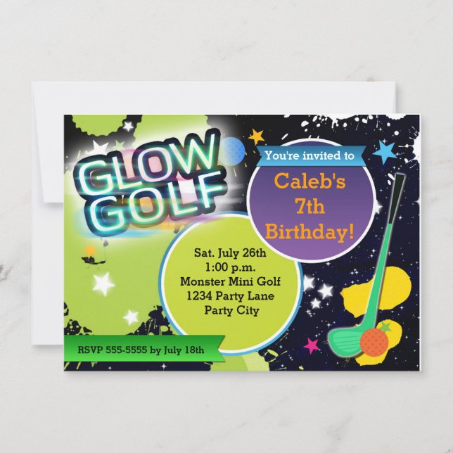 Invitación a la fiesta de golf Glow Golf Monster M (Anverso)