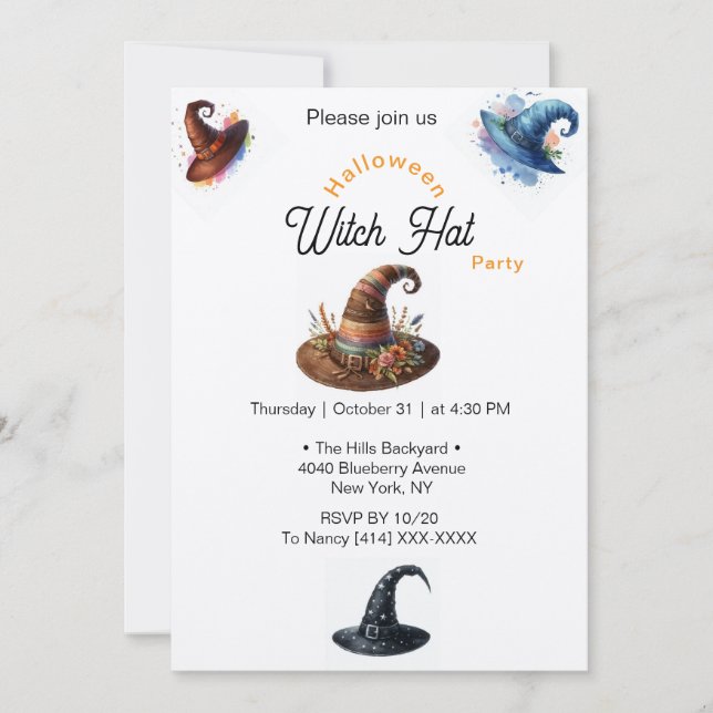 Invitación a la fiesta de Gorras de brujas de Hall (Anverso)