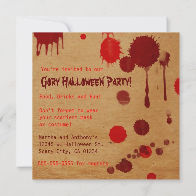 Invitación a la fiesta de Gory Halloween (Anverso)