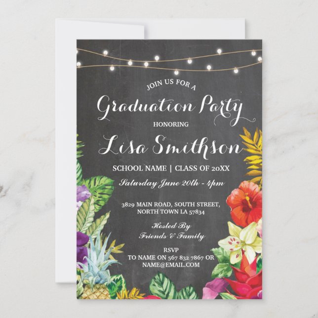 Invitación a la fiesta de graduación Aloha Tropica (Anverso)