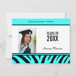 Invitación a la fiesta de graduación Aqua Zebra