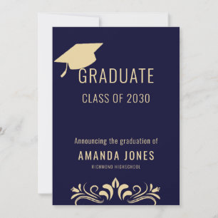 Invitación a la fiesta de graduación azul de la Ma