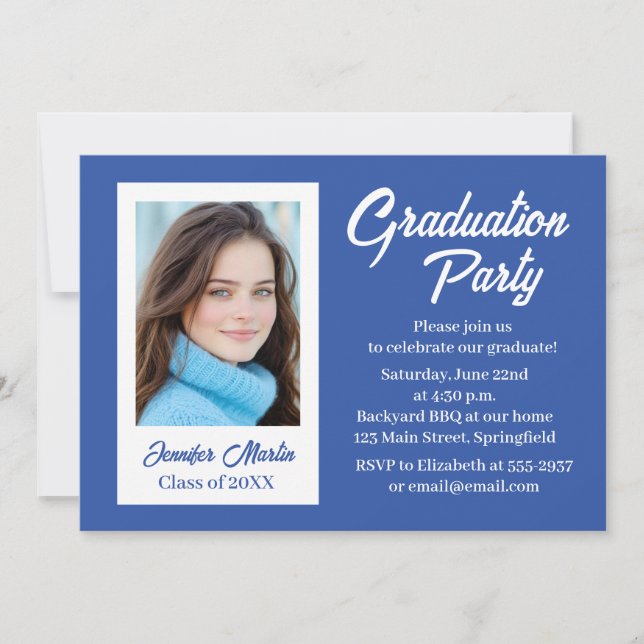 Invitación a la fiesta de graduación azul simple c (Anverso)