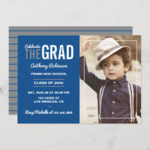 Invitación a la fiesta de graduación azul y gris