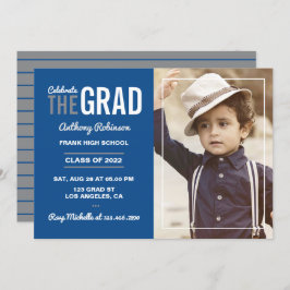 Invitación a la fiesta de graduación azul y gris