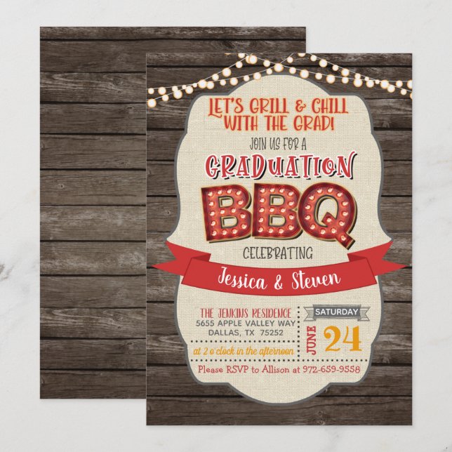 Invitación a la fiesta de graduación BBQ - Grill & (Anverso / Reverso)