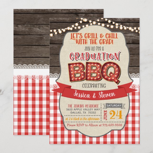 Invitación a la fiesta de graduación BBQ - Grill & (Anverso / Reverso)