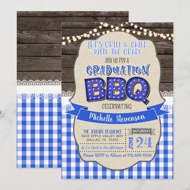 Invitación a la fiesta de graduación BBQ - Grill & (Anverso / Reverso)