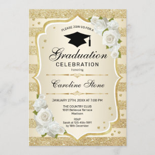 Invitación a la fiesta de graduación - Blanco dora