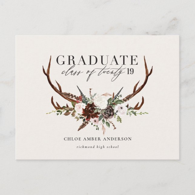 Invitación a la fiesta de graduación con ciervo rú (Anverso)