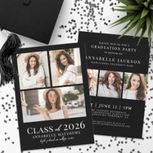 Invitación a la Fiesta de Graduación con Foto Negr