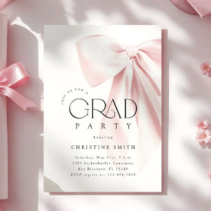 Invitación a la fiesta de graduación con lazo rosa