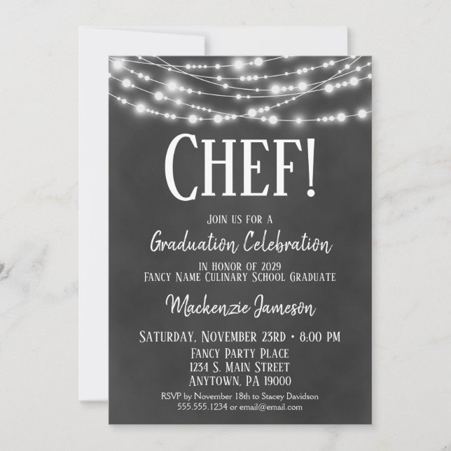 Invitación a la fiesta de graduación culinaria de  (Anverso)
