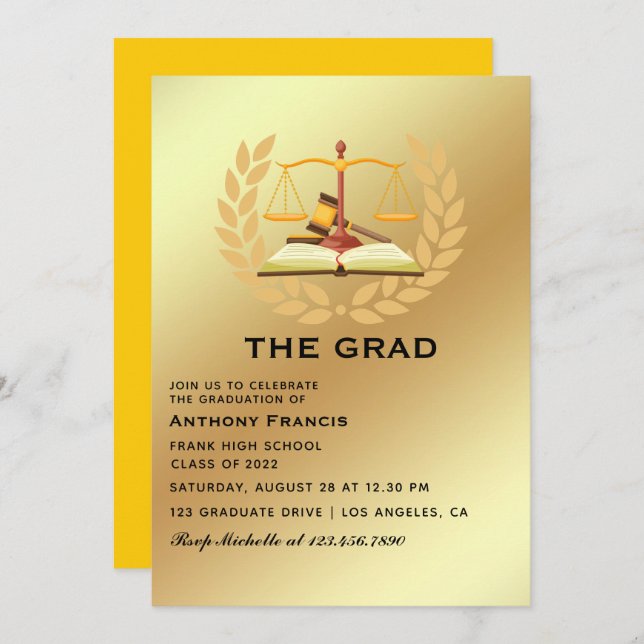 Invitación a la fiesta de graduación de abogados a (Anverso / Reverso)