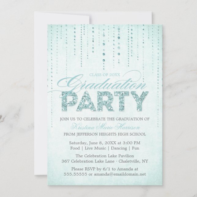 Invitación a la fiesta de graduación de Aqua Purpu (Anverso)