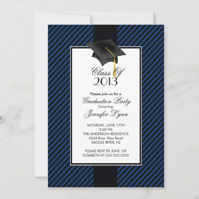 Invitación a la fiesta de graduación de banda azul (Anverso)
