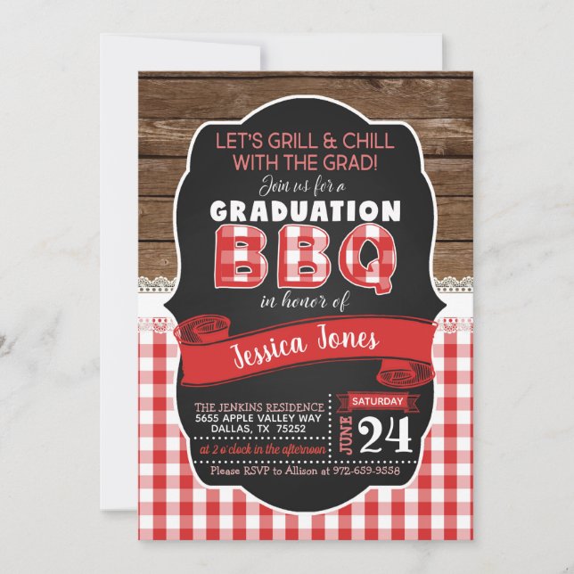 Invitación a la fiesta de graduación de barbacoa (Anverso)