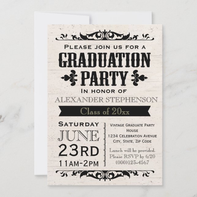 Invitación a la fiesta de graduación de Beige Vint (Anverso)