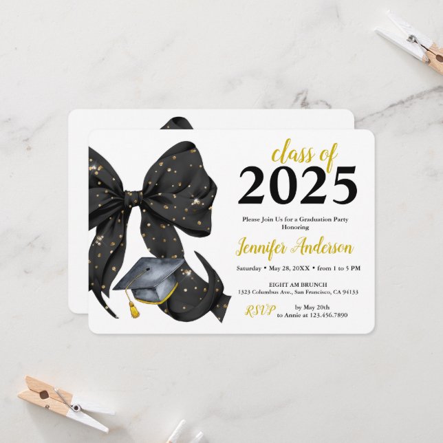 Invitación a la fiesta de graduación de Black/Gold (Anverso/Reverso In Situ)