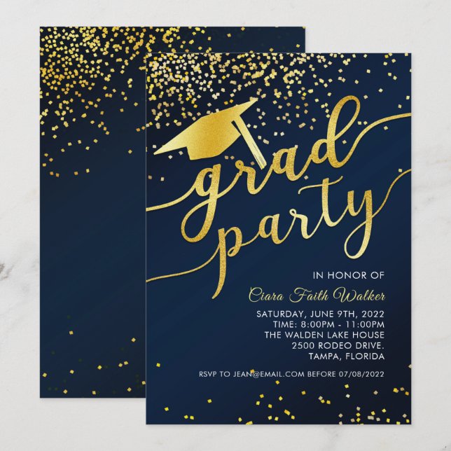 Invitación a la fiesta de graduación de Blue Gold  (Anverso / Reverso)