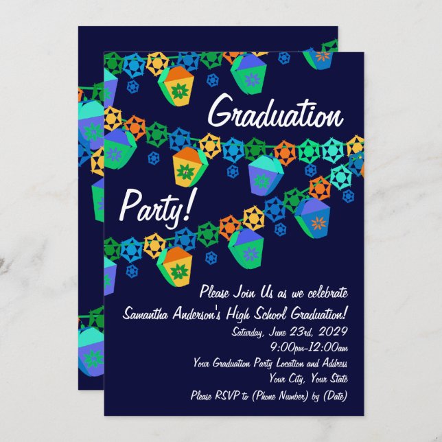 Invitación a la fiesta de graduación de Blue Lante (Anverso / Reverso)