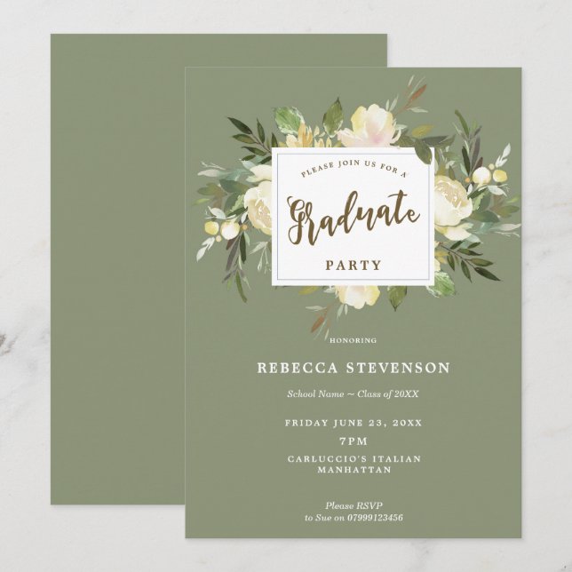 Invitación a la fiesta de graduación de Boho flora (Anverso / Reverso)