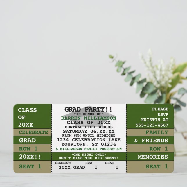 Invitación a la fiesta de graduación de boletos de (Anverso de pie)