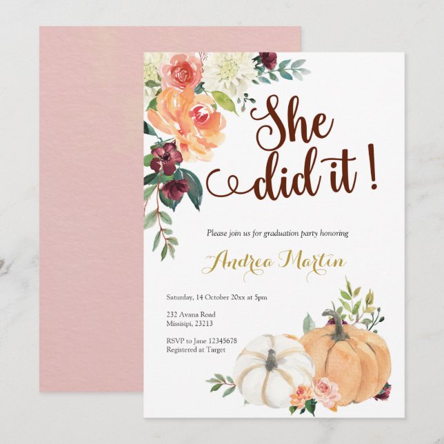 invitación a la fiesta de graduación de calabaza d (Anverso / Reverso)