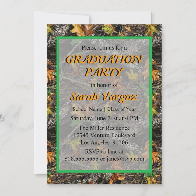 Invitación a la fiesta de graduación de Camo (Anverso)