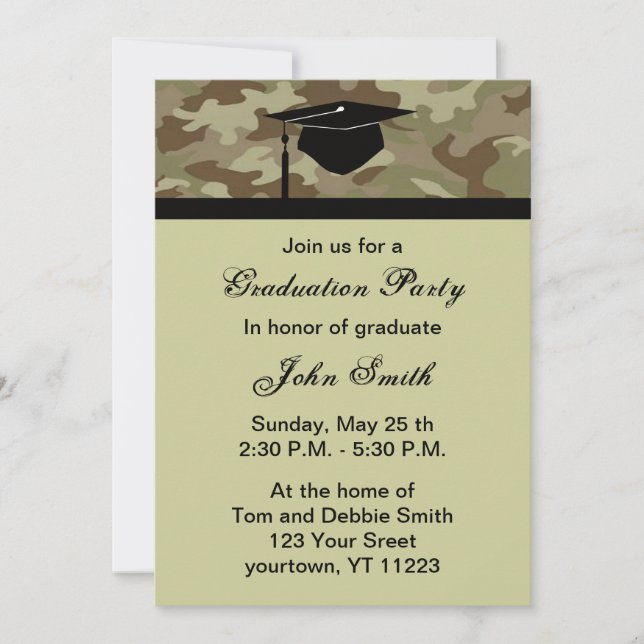 Invitación a la fiesta de graduación de camuflaje  (Anverso)