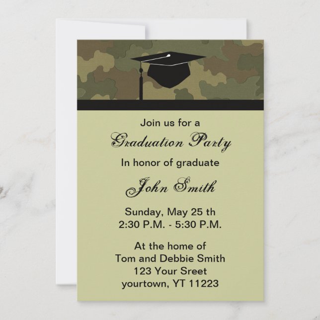 Invitación a la fiesta de graduación de camuflaje  (Anverso)