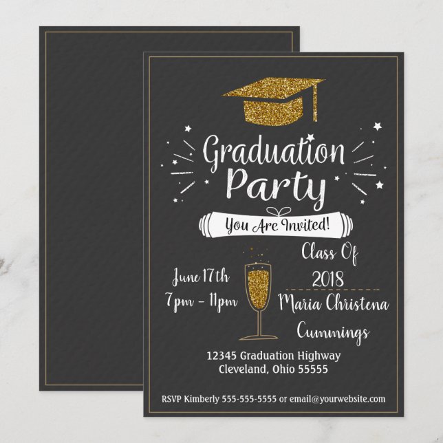 Invitación a la fiesta de graduación de Chalkboard (Anverso / Reverso)