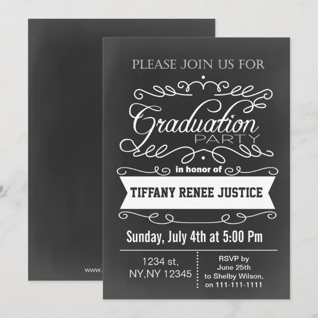 Invitación a la fiesta de graduación de Chalkboard (Anverso / Reverso)