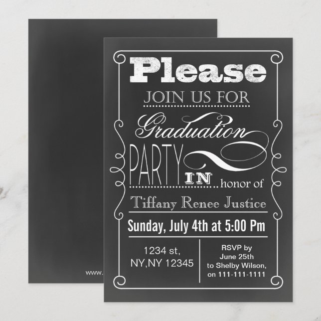 Invitación a la fiesta de graduación de Chalkboard (Anverso / Reverso)