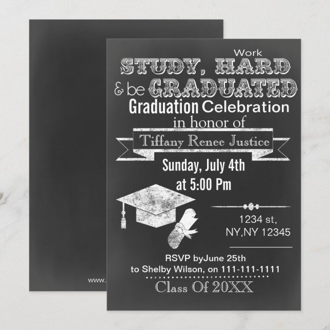 Invitación a la fiesta de graduación de Chalkboard (Anverso / Reverso)